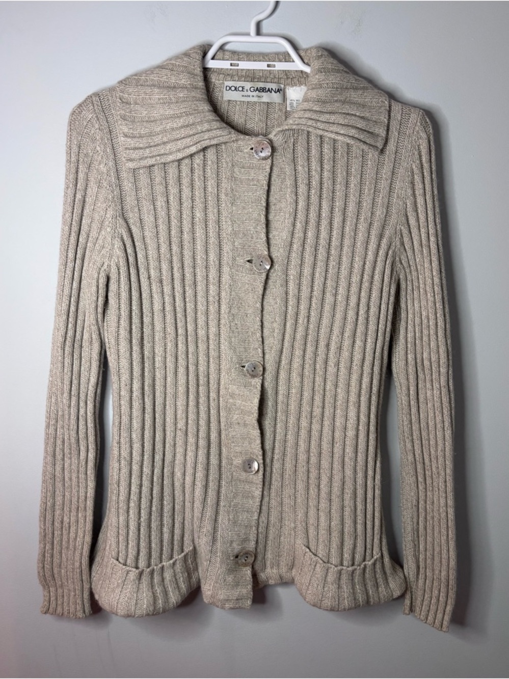 Dolce & Gabbana Beige Ribbed Button-Front Cardigan - Picture 2 of 7